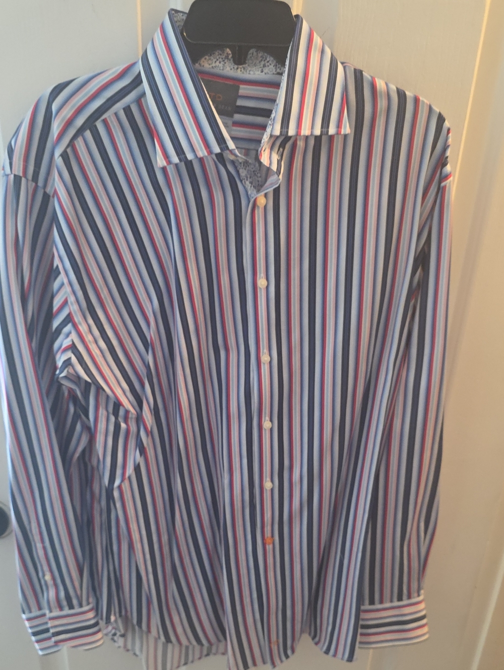 Thomas Dean Men's Long-Sleeve Stripe Dress Shirt - Blue, White & Pink